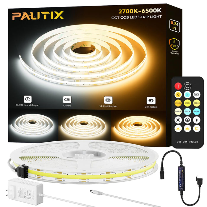 PAUTIX 24V CCT COB LED Strip Lights Kit,9.84ft