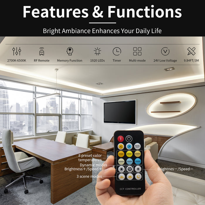 PAUTIX 24V CCT COB LED Strip Lights Kit,9.84ft