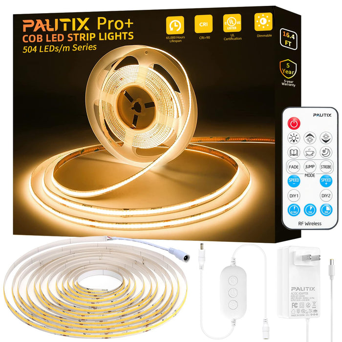 PAUTIX 24V COB LED Strip Kit,16.4ft/5m Dimmable 2700K