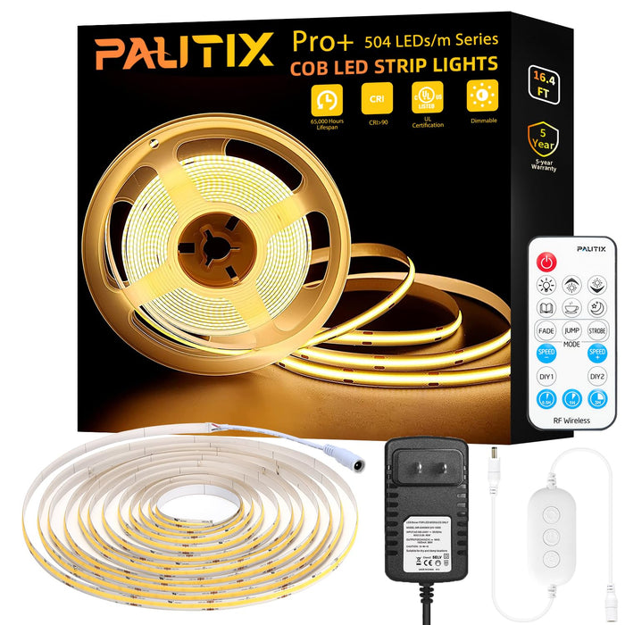 PAUTIX 24V COB LED Strip Kit,16.4ft/5m Dimmable 3000K