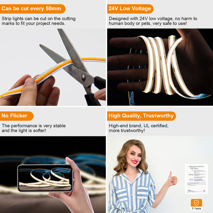 PAUTIX 24V COB LED Strip Lightd Kit, 32.8ft/10m 4000K,Work with Alexa/Google Assistant