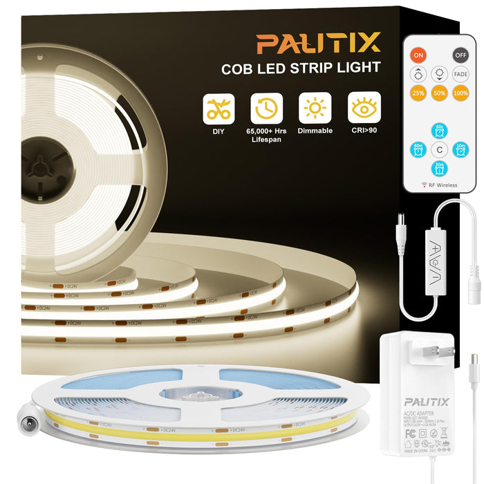 PAUTIX 24V COB LED Strip Lights Kit,16.4ft/5m Dimmable 4000K