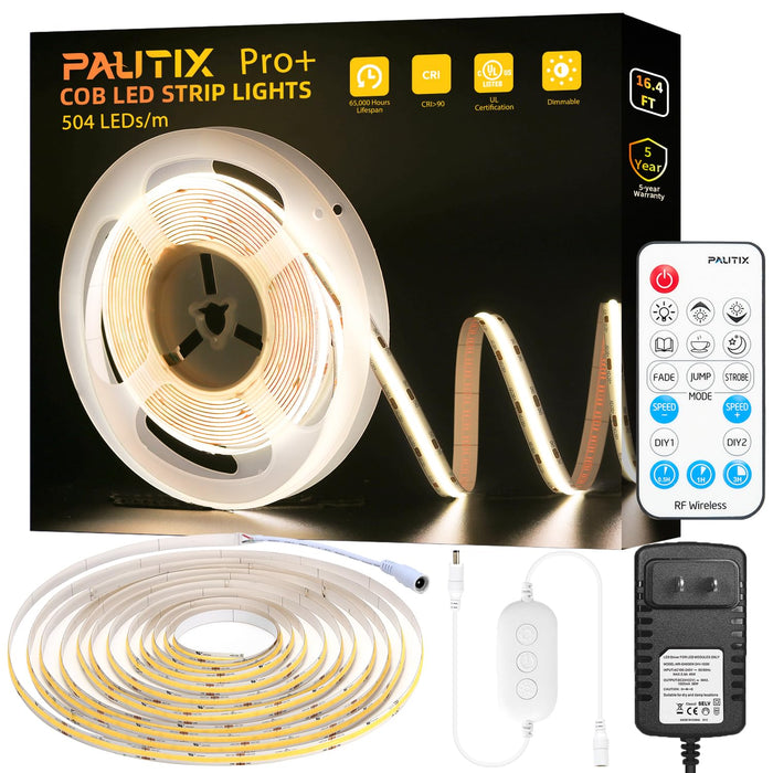PAUTIX 24V COB LED Strip Lights Kit,16.4ft/5m Dimmable 4000K