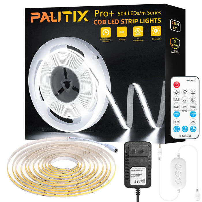 PAUTIX 24V COB LED Strip Lights Kit,16.4ft/5m Dimmable 6500K
