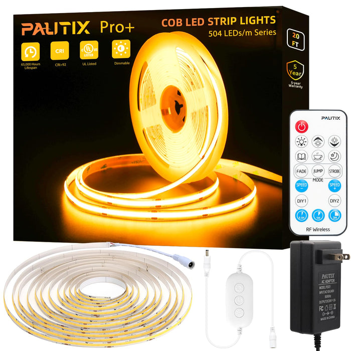 PAUTIX 24V COB LED Strip Lights Kit,20ft/6.1m Dimmable 2000K