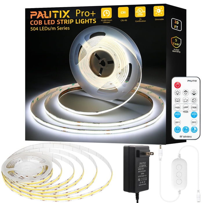PAUTIX 24V COB LED Strip Lights Kit,20ft/6.1m Dimmable 5000K