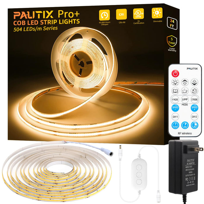PAUTIX 24V COB LED Strip Lights Kit,24ft/7.5m Dimmable 2700K