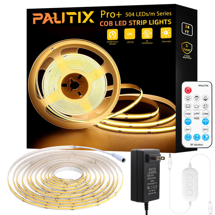PAUTIX 24V COB LED Strip Lights Kit,24ft/7.5m Dimmable 3000K