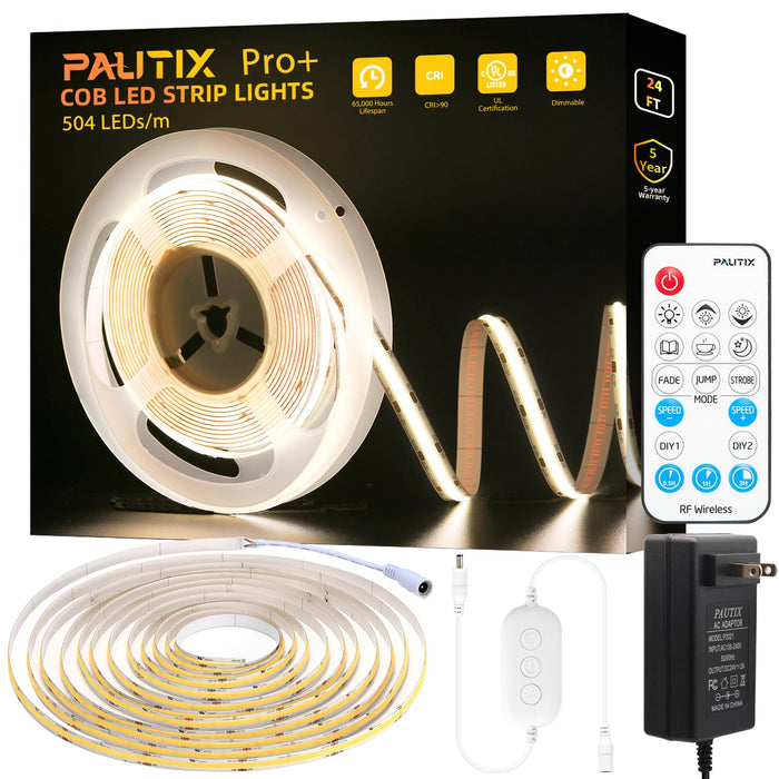 PAUTIX 24V COB LED Strip Lights Kit,24ft/7.5m Dimmable 4000K