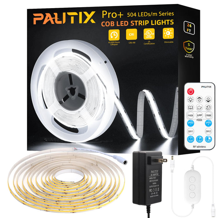 PAUTIX 24V COB LED Strip Lights Kit,24ft/7.5m Dimmable 6500K