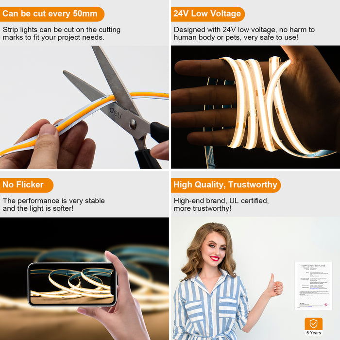 PAUTIX 24V COB LED Strip Lights Kit,32.8ft/10m 2700K