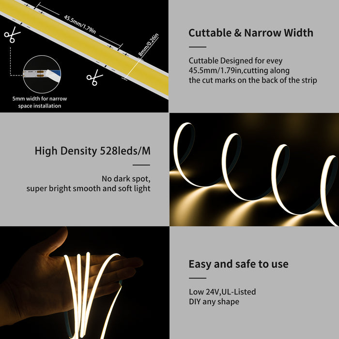 PAUTIX 24V COB LED Strip Lights,16.4ft/5m 2700K