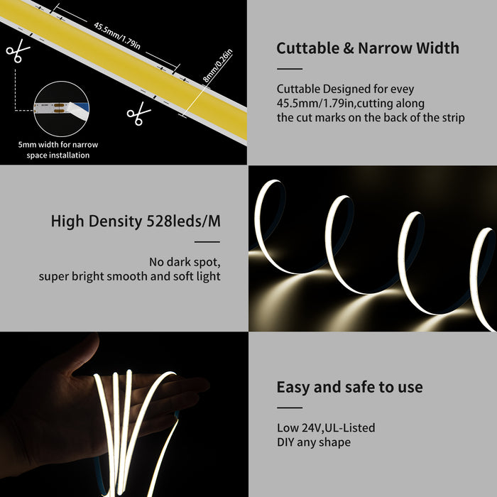 PAUTIX 24V COB LED Strip Lights,16.4ft/5m 4000K