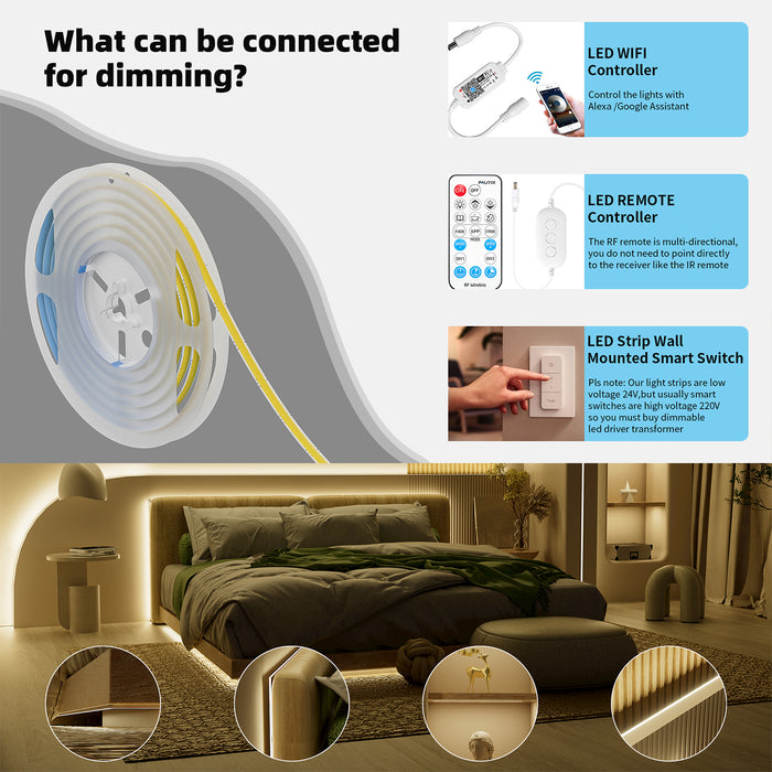 PAUTIX 24V COB LED Strip Lights,16.4ft/5m 4000K