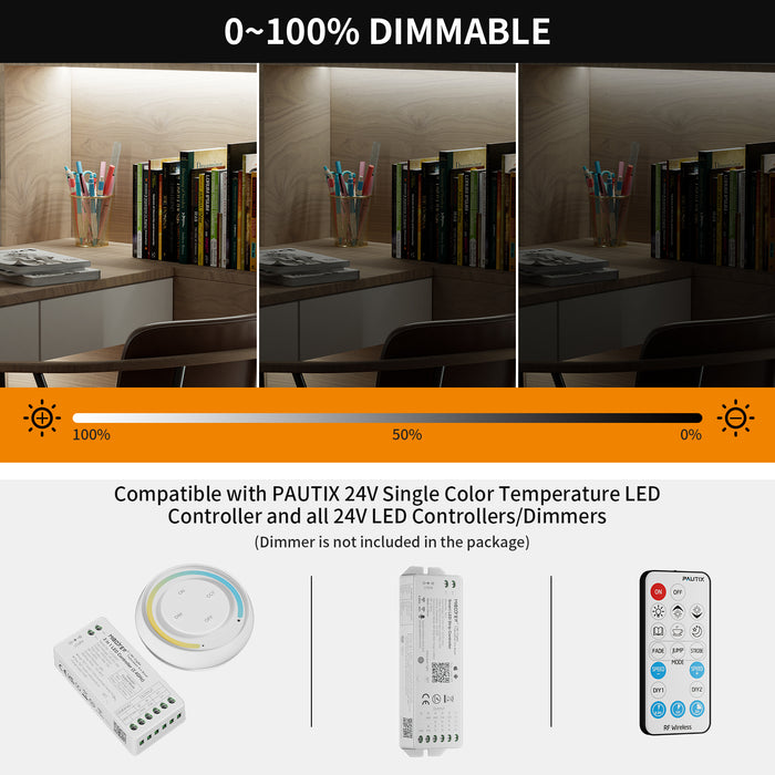 PAUTIX 24V COB LED Strip Lights,20ft/6.1m 6000K,IP65 Waterproof