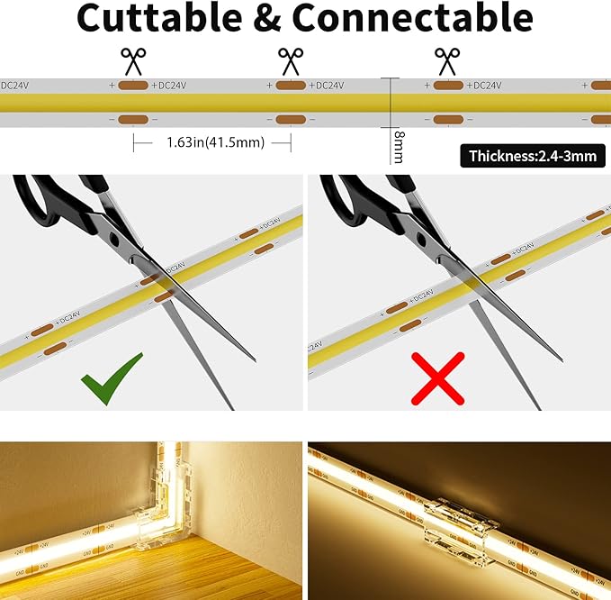 PAUTIX 24V COB LED Strip Lights,48ft/15m 2700K