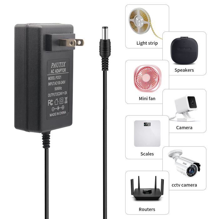 PAUTIX 24V DC Power Supply Adapter 24Volt 2A 48W
