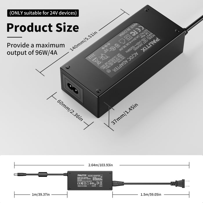 PAUTIX 24V DC Power Supply Adapter 24Volt 4A 96W
