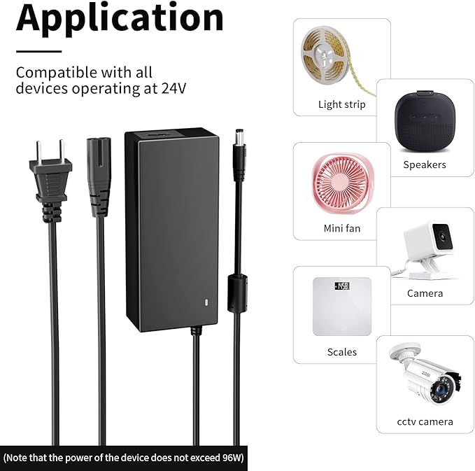 PAUTIX 24V DC Power Supply Adapter 24Volt 4A 96W