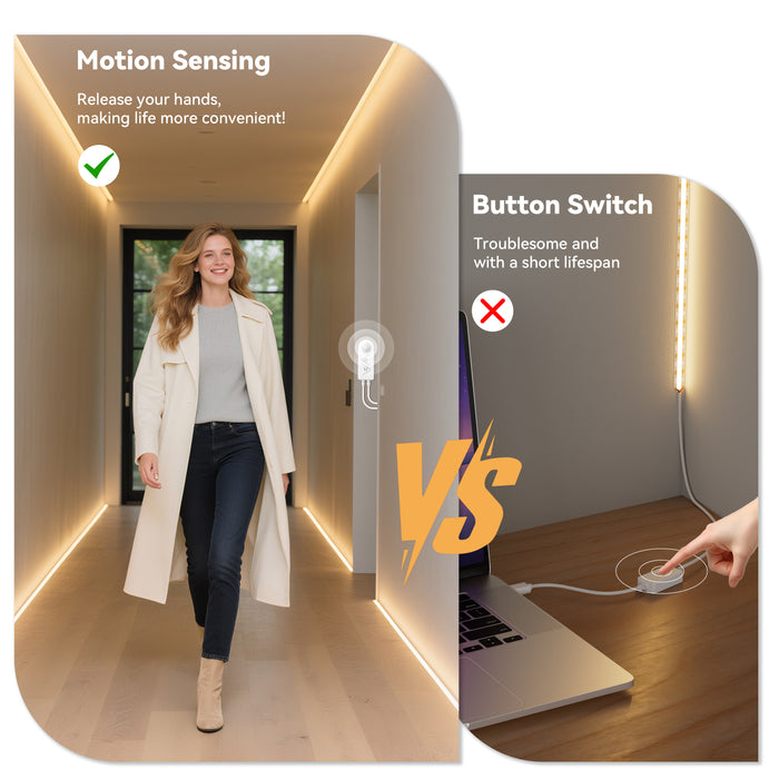 PAUTIX 24V Motion Sensor COB LED Strip Lights,20ft/6.1m,with Dual Lighting Mode
