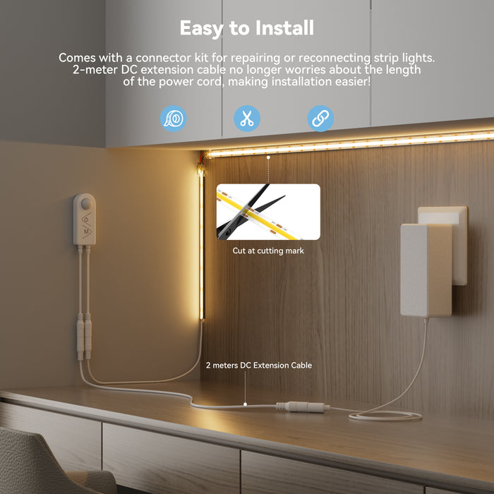 PAUTIX 24V Motion Sensor COB LED Strip Lights,20ft/6.1m,with Dual Lighting Mode