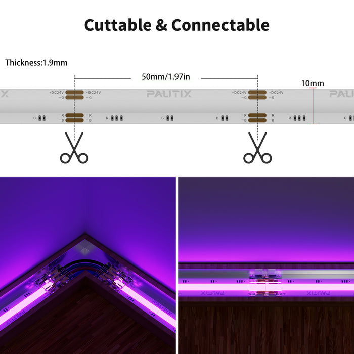 PAUTIX 24V RGB COB LED Strip Lights, 32.8ft/10m, 840LEDs/m