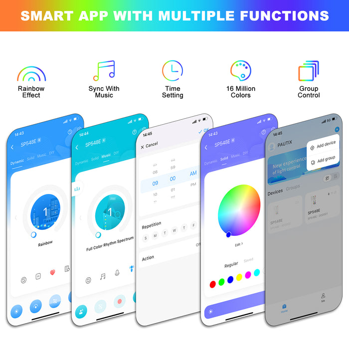 PAUTIX  24V RGB Smart IC COB LED Strip Lights Kit,24ft/7.5m,Work with Alexa/Google Assistant