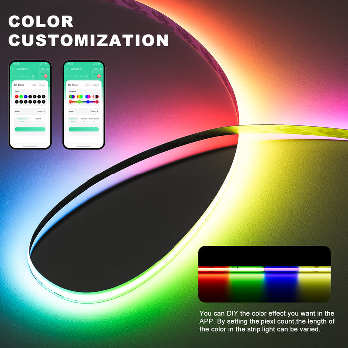 PAUTIX  24V RGB Smart IC COB LED Strip Lights Kit,24ft/7.5m,Work with Alexa/Google Assistant