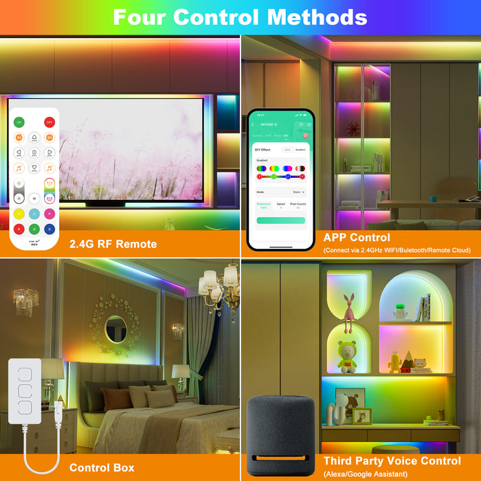 PAUTIX  24V RGB Smart IC COB LED Strip Lights Kit,24ft/7.5m,Work with Alexa/Google Assistant