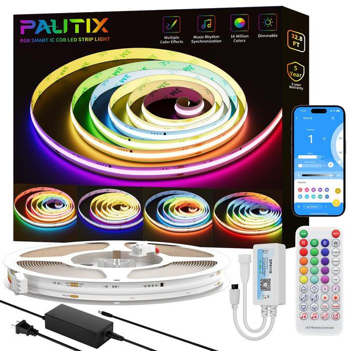 PAUTIX 24V RGB Smart IC COB LED Strip Lights Kit,32.8ft/10m Addressable