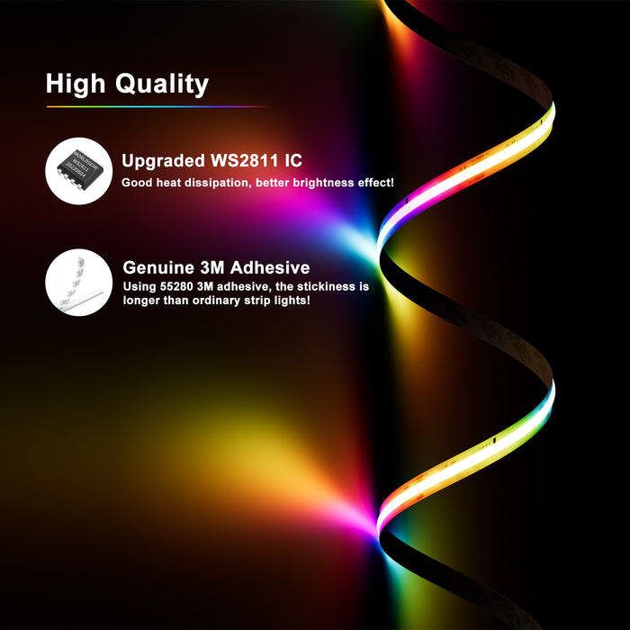PAUTIX 24V RGB Smart IC COB LED Strip Lights,20ft/6.1m Addressable,720LEDs/m