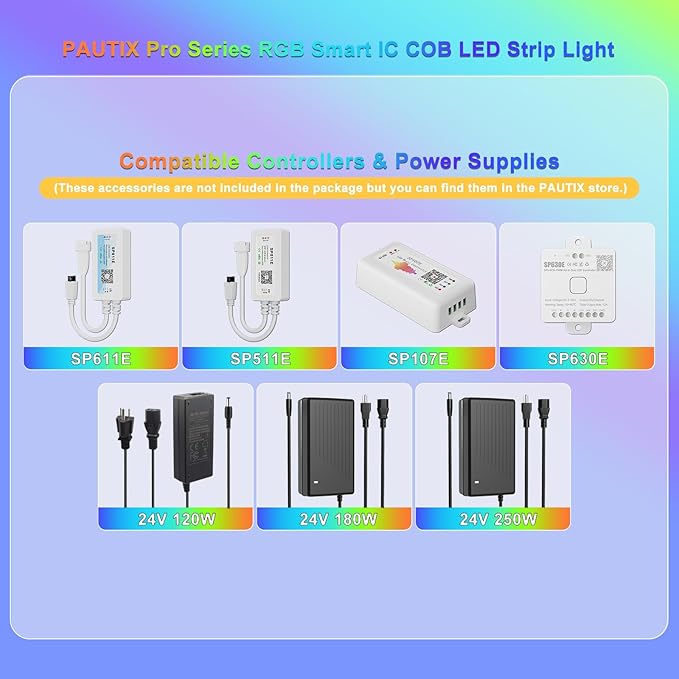 PAUTIX 24V RGB Smart IC COB LED Strip Lights,24ft/7.5m Addressable