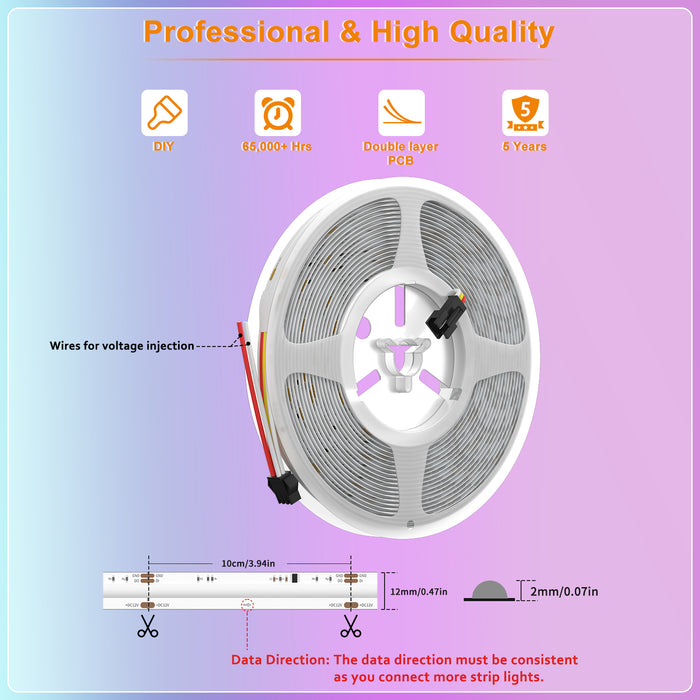 PAUTIX 24V RGB Smart IC COB LED Strip Lights,24ft/7.5m Addressable