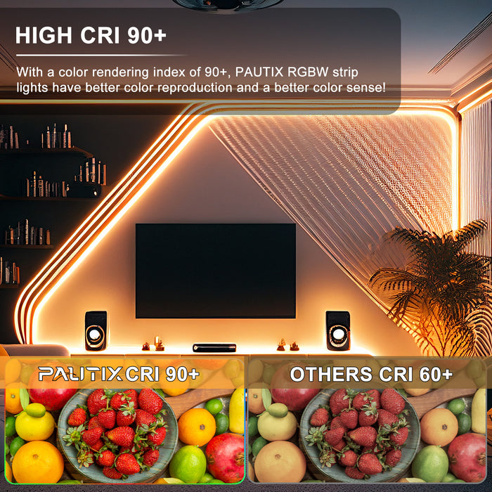 PAUTIX 24V RGB+CCT COB LED Strip Lights, 24ft/7.5m Color Temperature 2700K-6500K