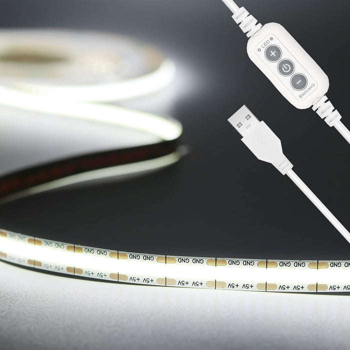 PAUTIX 5V USB COB LED Strip Lights, 6.56ft/2m 6000K,640LEDs