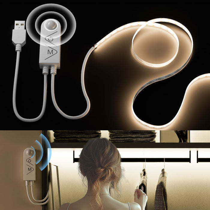PAUTIX 5V USB COB LED Strip Lights with Motion Sensor,9.84ft/3m Dimmable 4000K