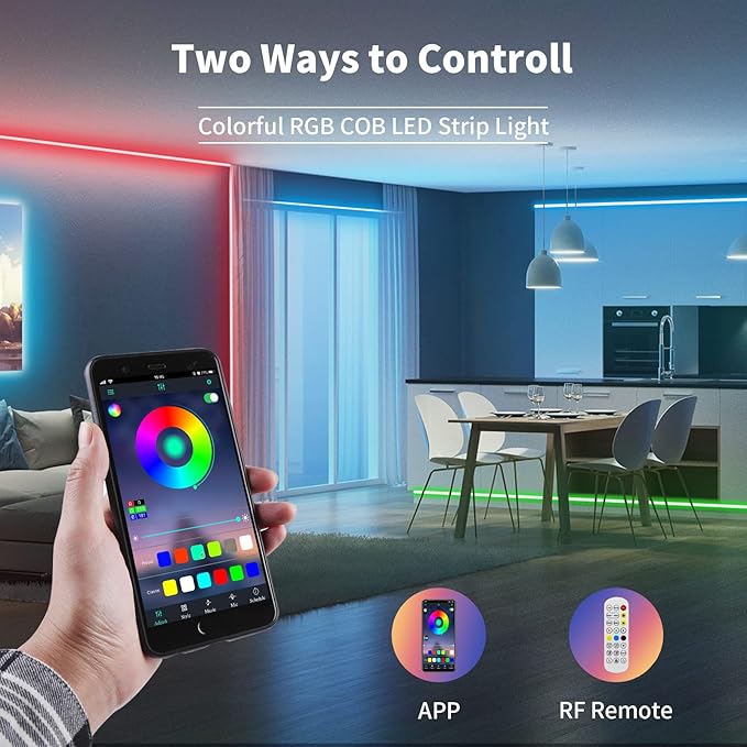 PAUTIX 5V USB RGB COB LED Strip Lights,4.92ft/1.5m,with Bluetooth Control