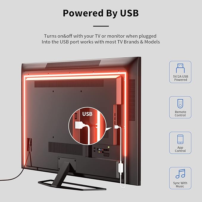 PAUTIX 5V USB RGB COB LED Strip Lights,4.92ft/1.5m,with Bluetooth Control