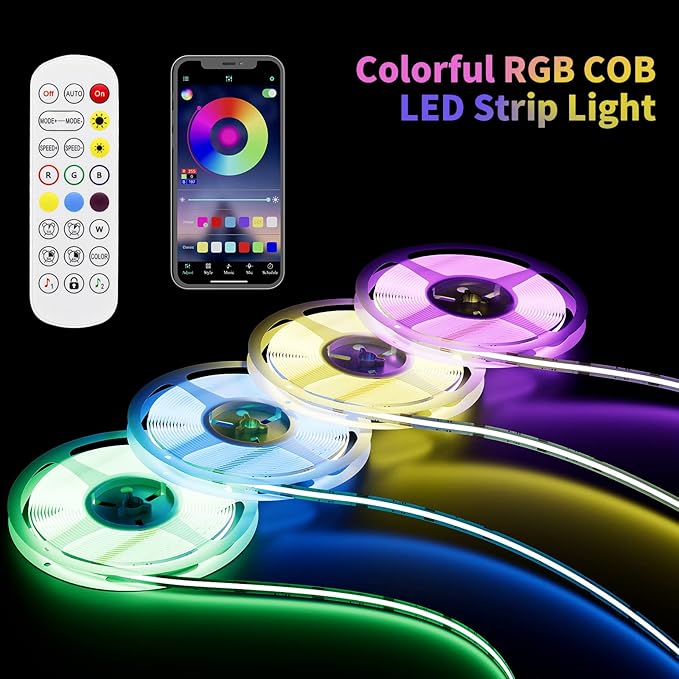 PAUTIX 5V USB RGB COB LED Strip Lights,4.92ft/1.5m,with Bluetooth Control