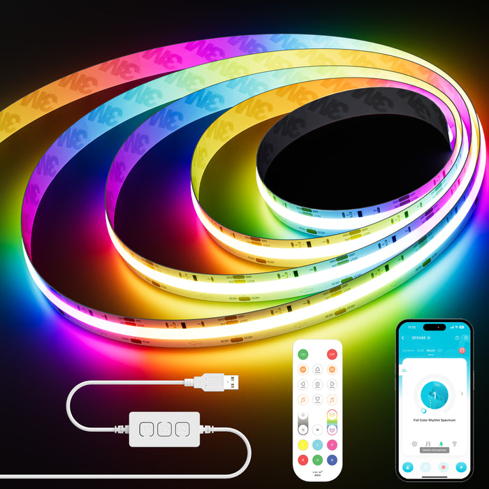 PAUTIX 5V USB RGB Smart IC COB LED Strips Light,6.56ft/2m,Work with Alexa/Google Assistant