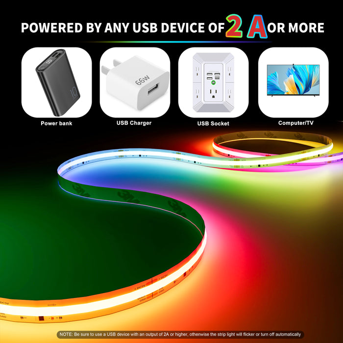PAUTIX 5V USB RGB Smart IC COB LED Strips Light,6.56ft/2m,Work with Alexa/Google Assistant