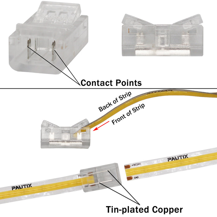 PAUTIX 8mm Connectors Kit for 2-Pin COB LED Strip Lights