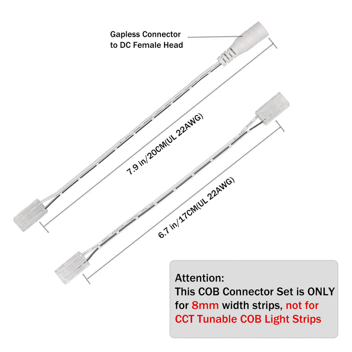 PAUTIX 8mm Connectors Kit for 2-Pin COB LED Strip Lights