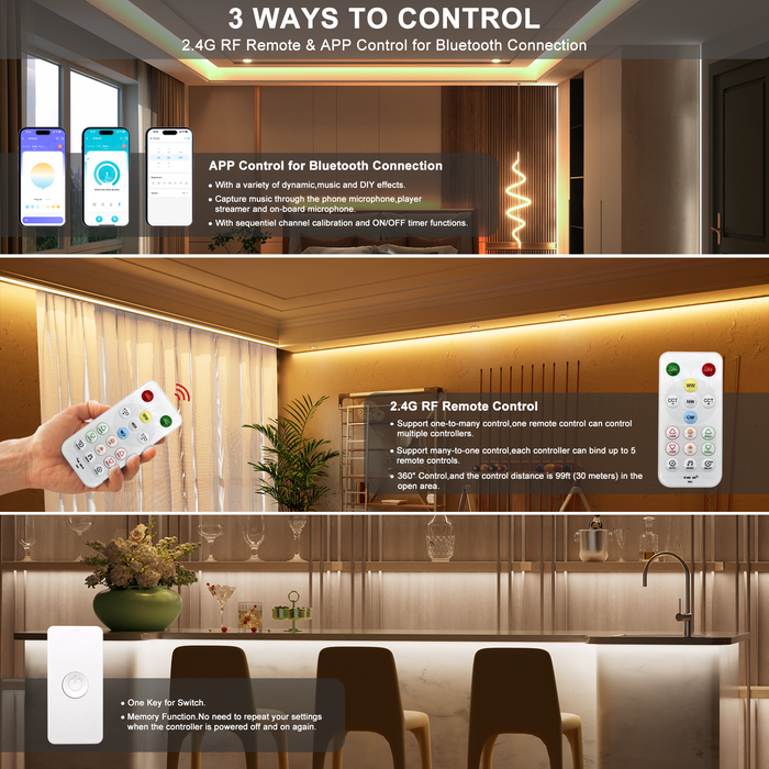 PAUTIX CCT LED Controller Kit SP642E,App Control 2.4G RF Wireless Remote Control