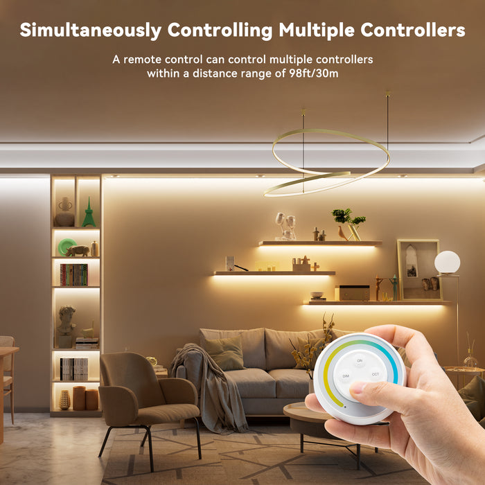  PAUTIX Controller Kit,2.4G RF Wireless Remote Control,2in-1 LED Controller/Dimmer,for Single Color+CCT LED Strip Light(without Battery)