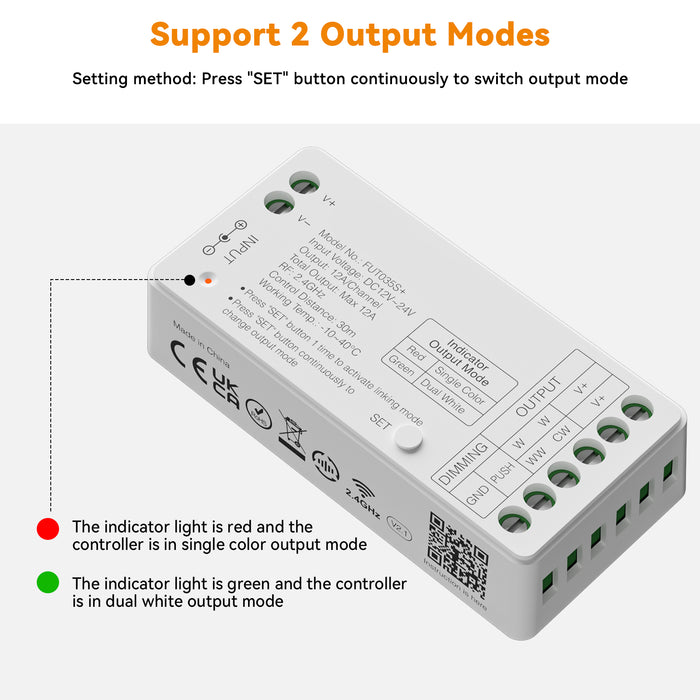  PAUTIX Controller Kit,2.4G RF Wireless Remote Control,2in-1 LED Controller/Dimmer,for Single Color+CCT LED Strip Light(without Battery)