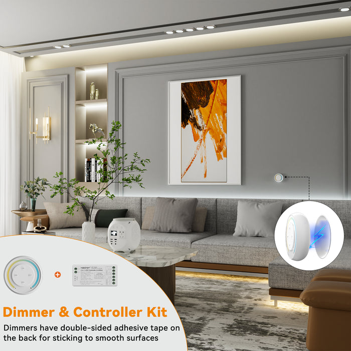  PAUTIX Controller Kit,2.4G RF Wireless Remote Control,2in-1 LED Controller/Dimmer,for Single Color+CCT LED Strip Light(without Battery)