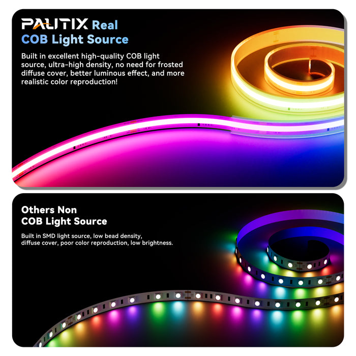 PAUTIX IP67 Waterproof RGB Smart IC COB LED Strip Light 16.4ft/5m
