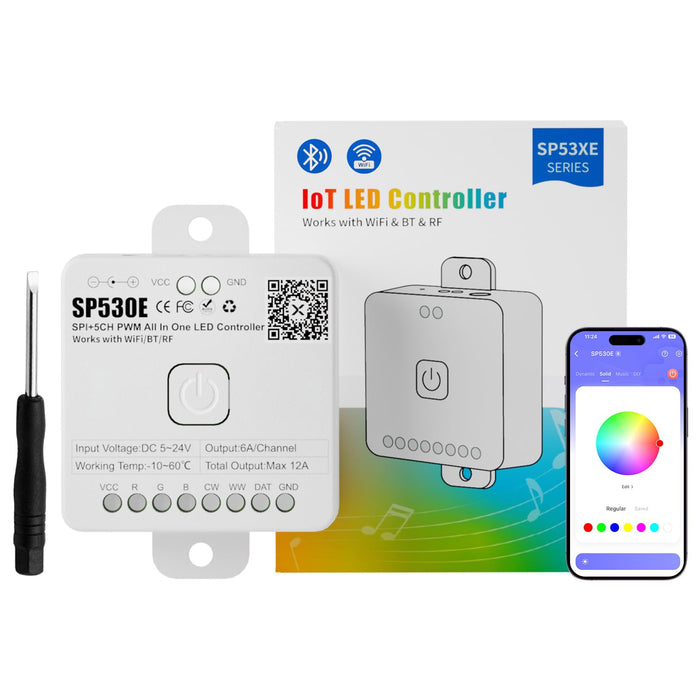PAUTIX SP530E WiFi Alexa Bluetooth LED Controller Support PWM Monochrome CCT RGB RGBW RGBCCT or SPI TTL IC Chip LED Strip