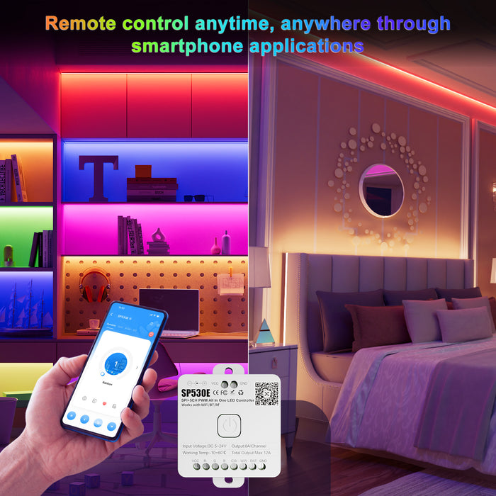 PAUTIX SP530E WiFi Alexa Bluetooth LED Controller Support PWM Monochrome CCT RGB RGBW RGBCCT or SPI TTL IC Chip LED Strip